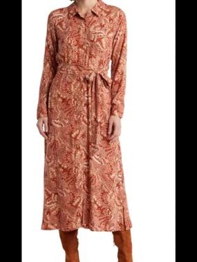 NWT Lucky Brand  Paisley Long-Sleeve Maxi Shirt Dress Lightweight
